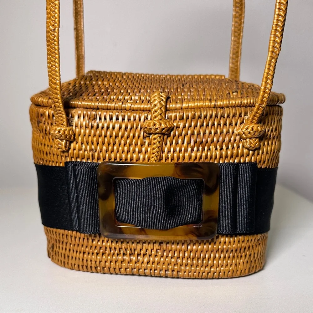 Chic Tan Woven Mini Bag with Black Accent - Picture 2 of 15